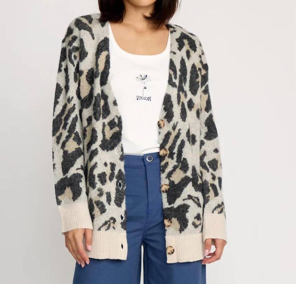 NEW VOLCOM women's wylding out cardigan in anm-animal print